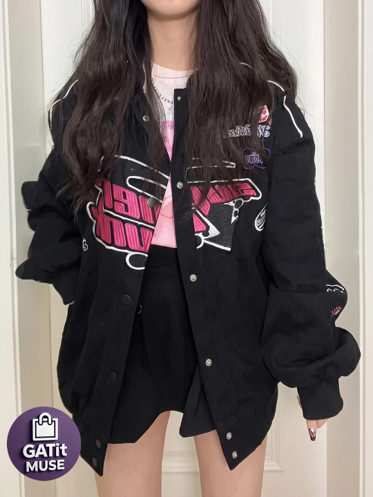 Y2K oversize vetrovka uniseks, printli streetwear kurtka