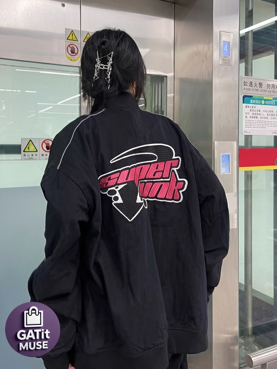 Y2K oversize vetrovka uniseks, printli streetwear kurtka