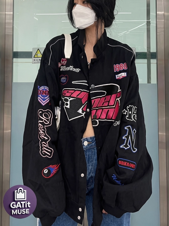 Y2K oversize vetrovka uniseks, printli streetwear kurtka