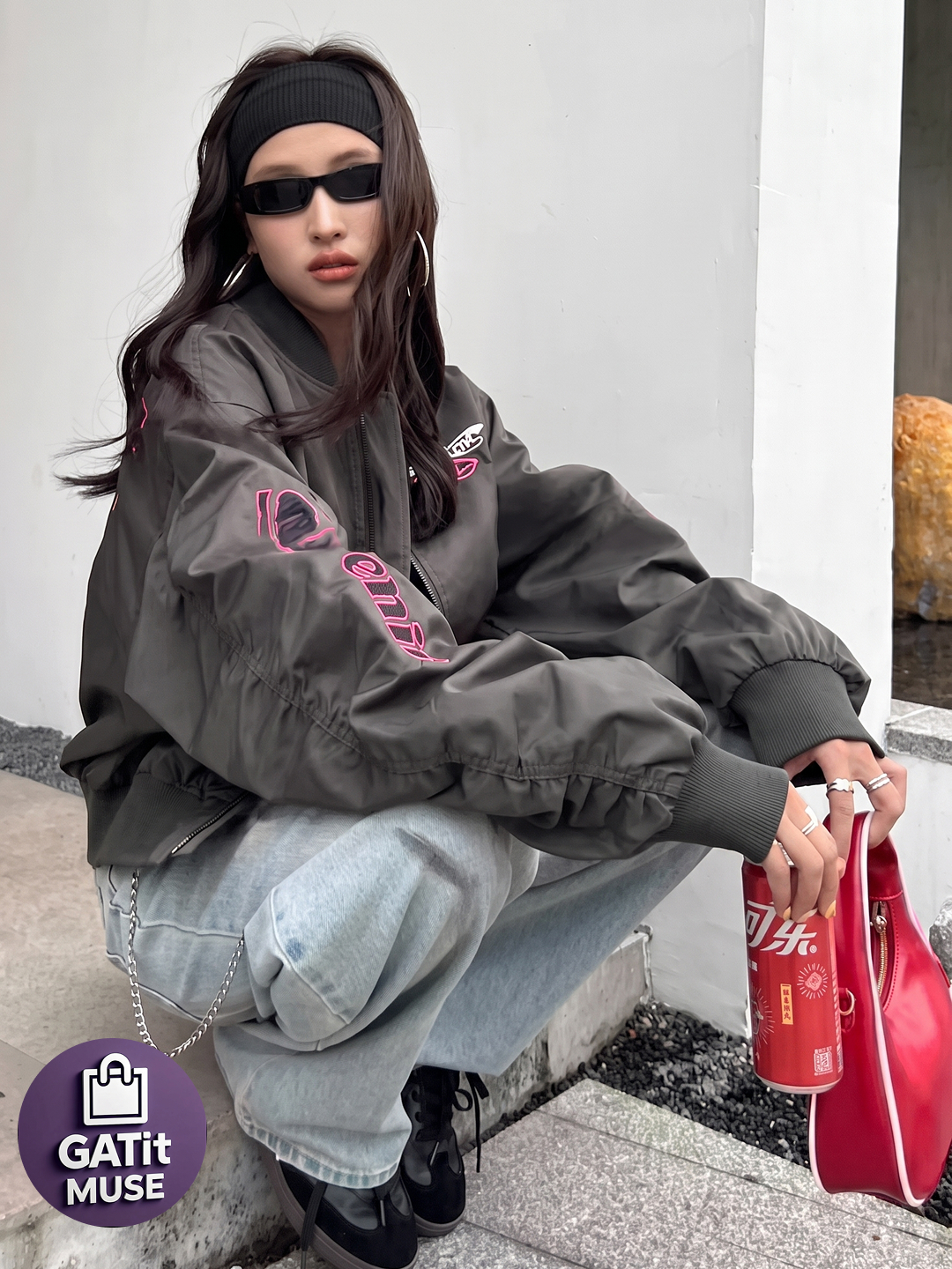 Y2K oversize vetrovka uniseks, printli streetwear kurtka