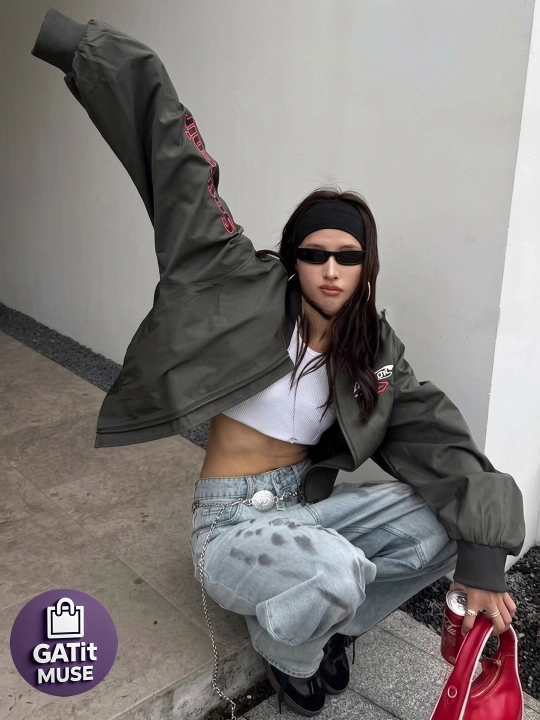 Y2K oversize vetrovka uniseks, printli streetwear kurtka
