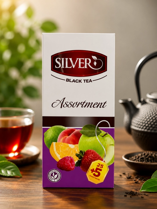 SILVER TEA (ассорти): 25 + 5 чайных пакетиков (45 г) — 5 различных вкусов в одной упаковке - 