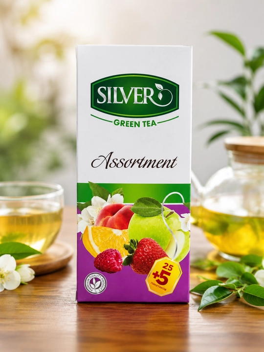SILVER TEA (ассорти): 25 + 5 чайных пакетиков (45 г) — 5 различных вкусов в одной упаковке - 