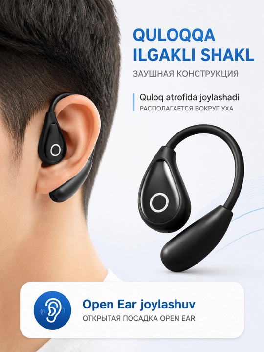 M96 AI tarjimon simsiz quloqchin, Bluetooth 5.4, Open Ear, 134 til, raqamli displey