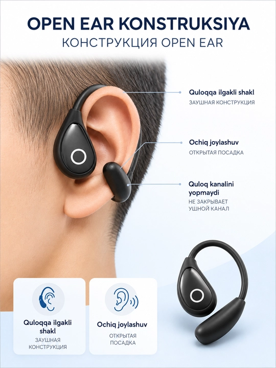 M96 AI tarjimon simsiz quloqchin, Bluetooth 5.4, Open Ear, 134 til, raqamli displey