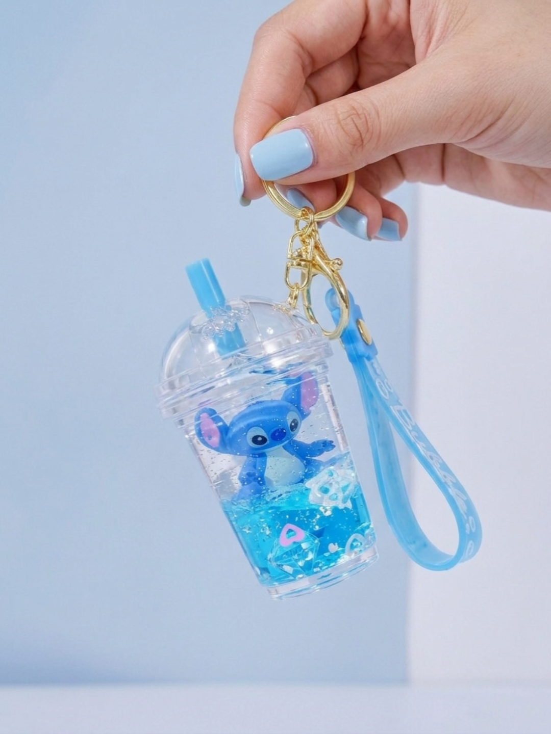 Kalit va sumka uchun brelok Stitch, Hello Kitty, figurali va yaltiroq suyuq akvabrelok