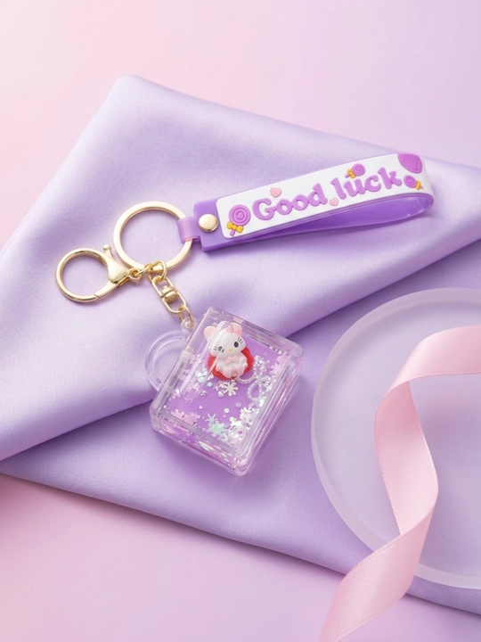 Kalit va sumka uchun brelok Stitch, Hello Kitty, figurali va yaltiroq suyuq akvabrelok