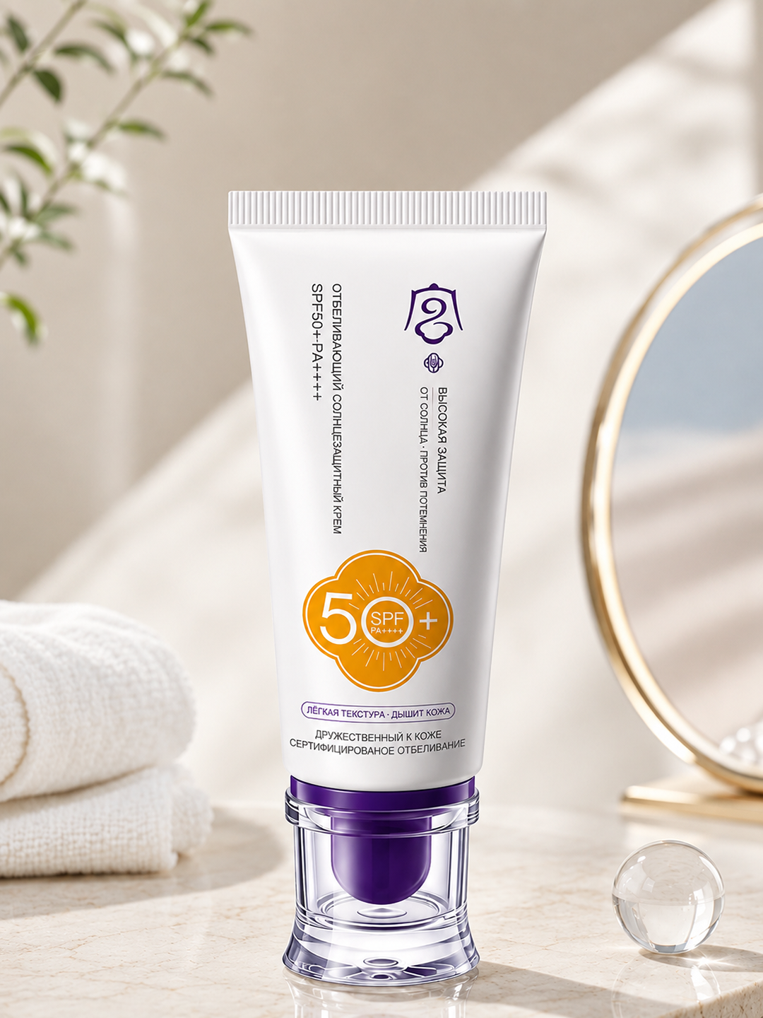 SPF 50+ krem: UV himoya, makiyaj bazasi, konsiler, suv va terga chidamli, yog‘siz - 