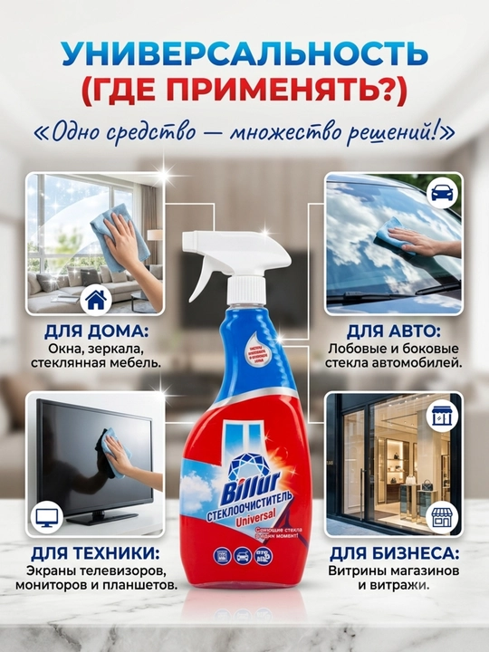 Billur oyna va ko'zgularni tozalash vositasi, dog' qoldirmaydigan sprey, 500 ml / 750 ml