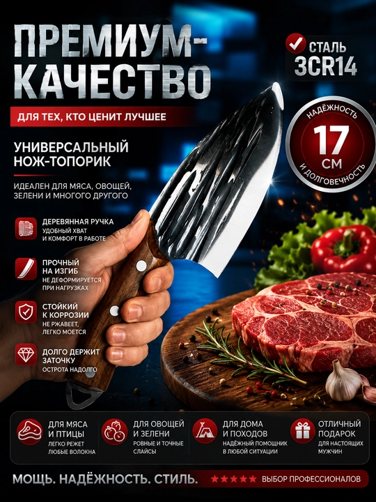 Кухонный cербский нож для шефа, для мяса
