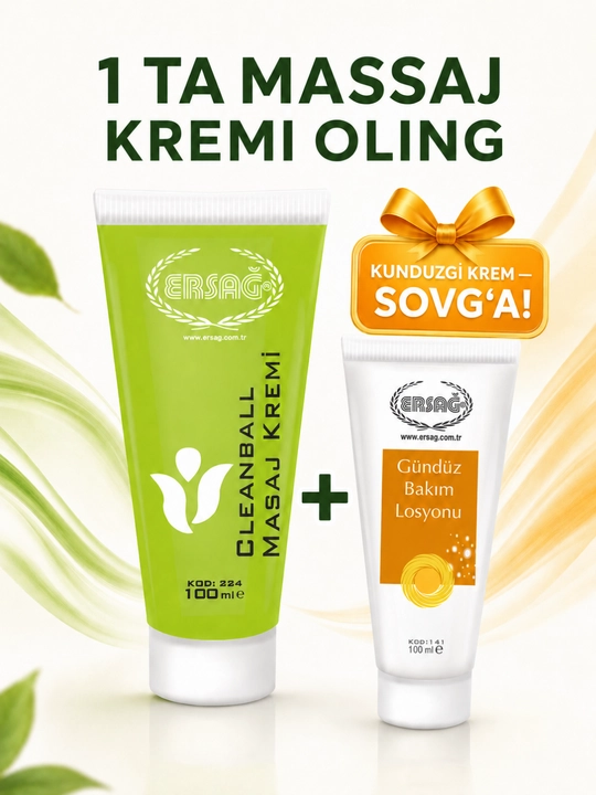 Ersağ Clean Ball massaj kremi 200 ml — kunduzgi parvarish kremi 100 ml sovg‘a - 