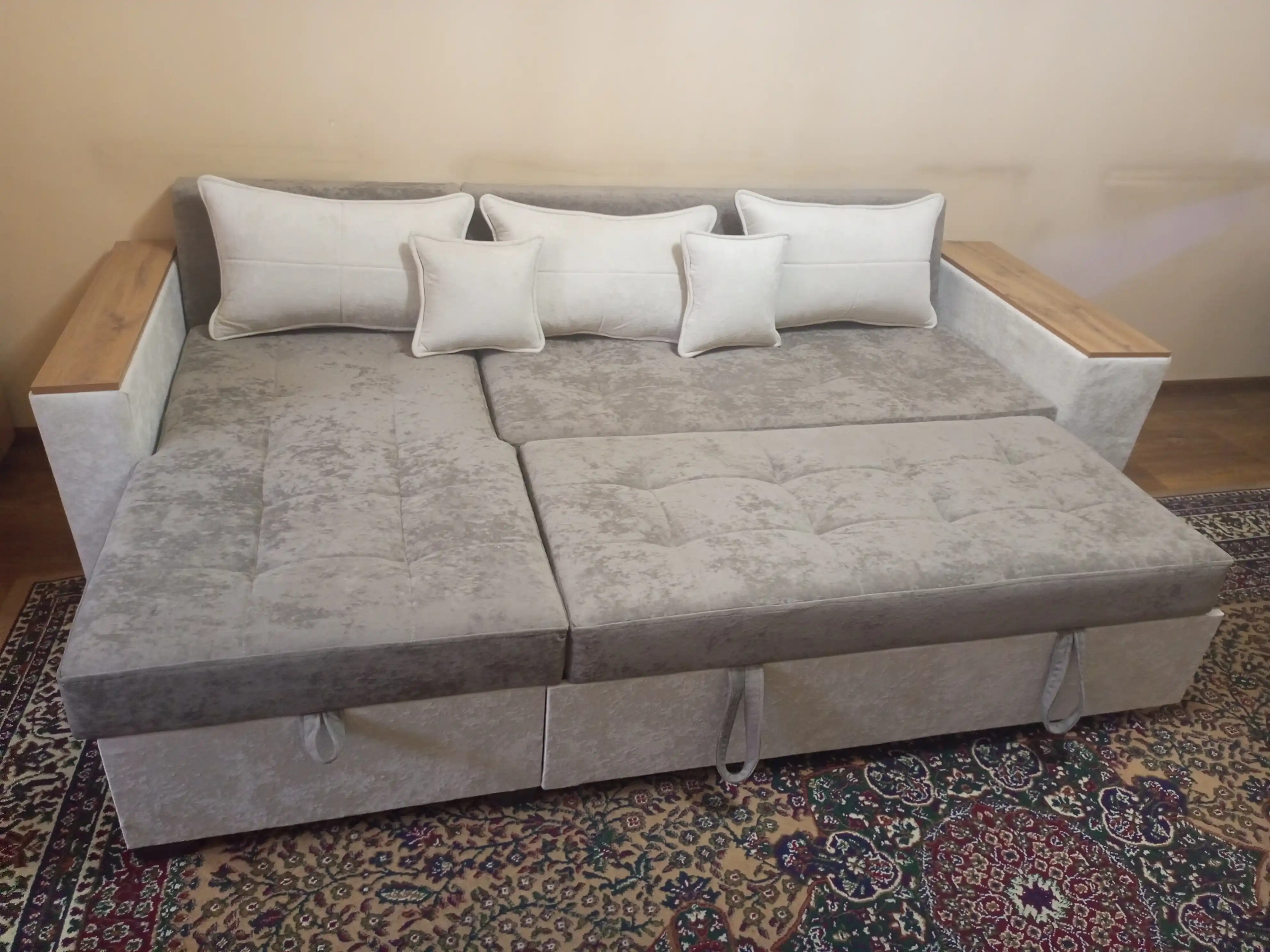 Yashikli yig‘ma burchakli divan, yumshoq divan, divan karavot Woodzone