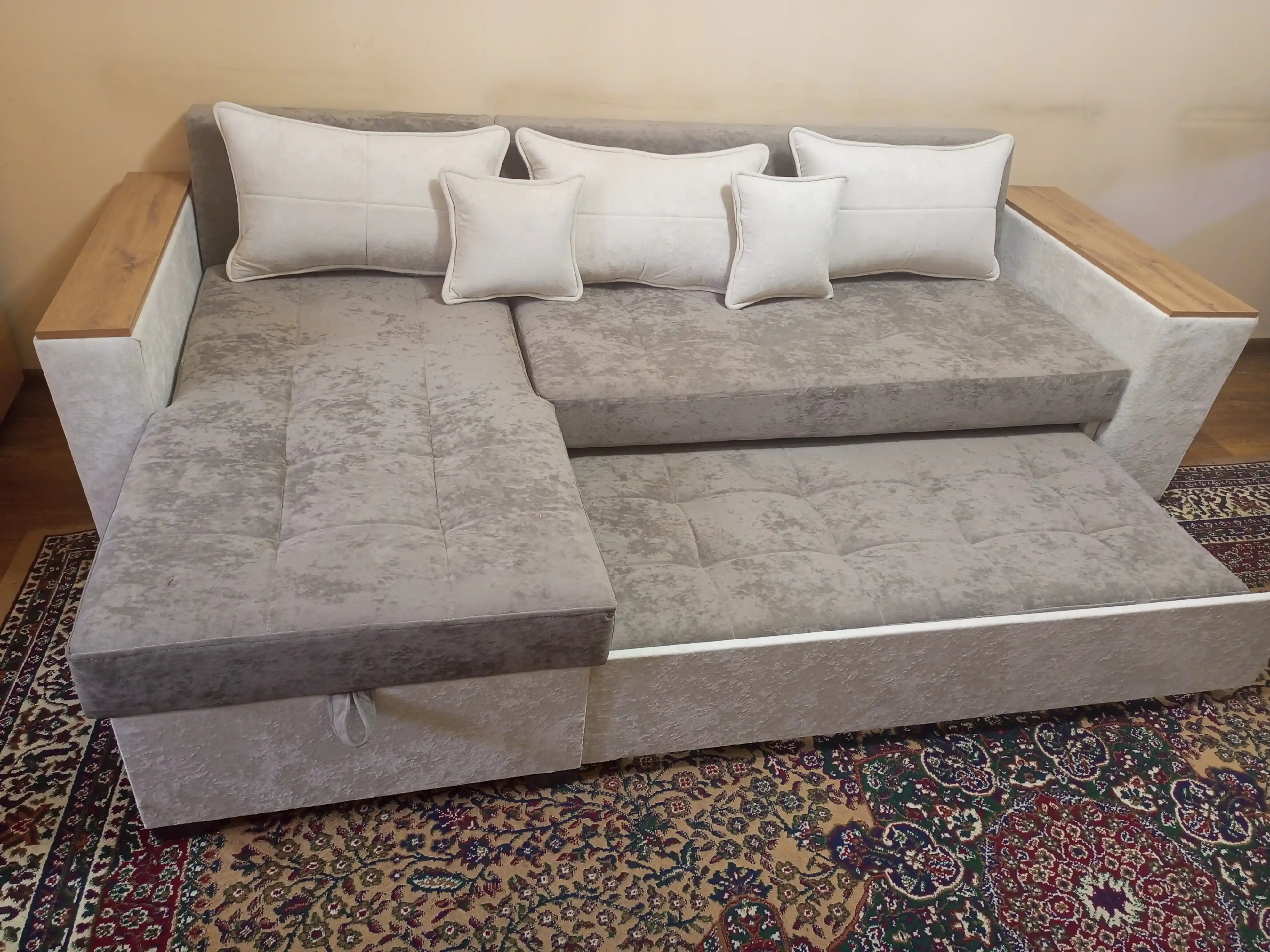 Yashikli yig‘ma burchakli divan, yumshoq divan, divan karavot Woodzone