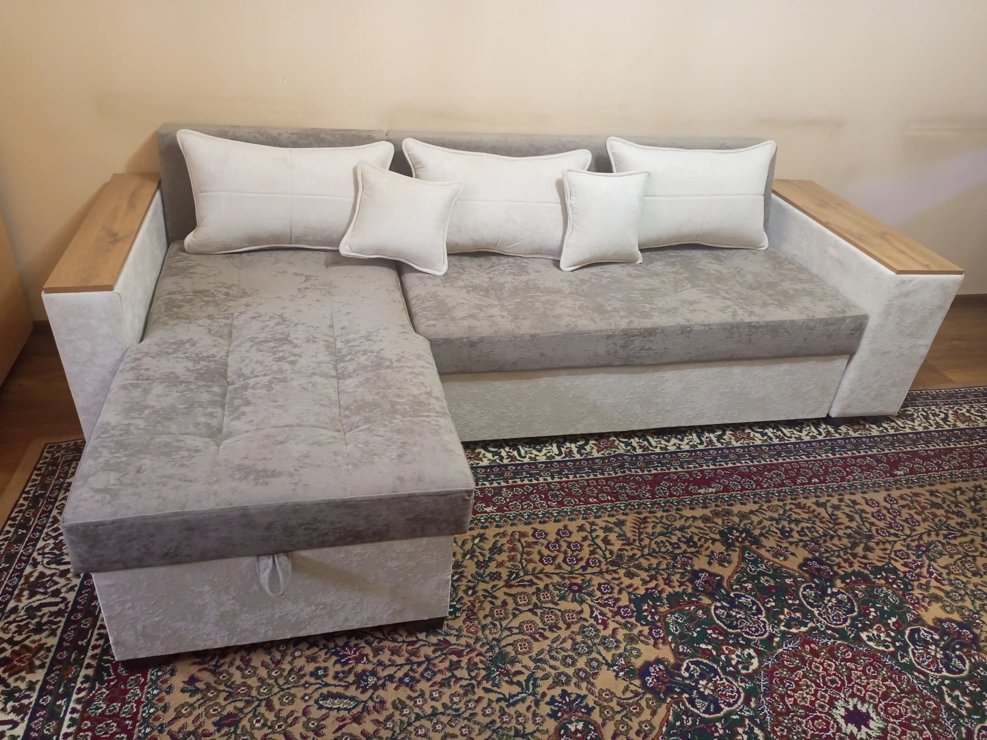 Yashikli yig‘ma burchakli divan, yumshoq divan, divan karavot Woodzone
