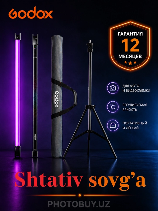 RGB trubkasi Godox TL120 — studiyaviy yorug‘lik,yorqinlik va rangni sozlash, Bluetooth/DMX - 