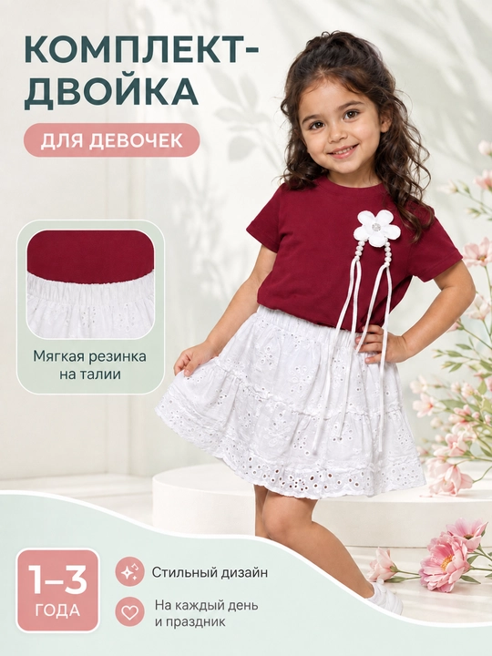 Комплект для девочек, юбка и кофточка, 100% хлопок - 