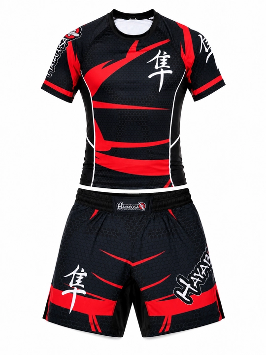 Мужской комплект для MMA Hayabusa, рашгард и шорты, черный синий-красный, S–XXXL