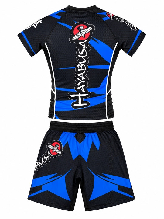 Мужской комплект для MMA Hayabusa, рашгард и шорты, черный синий-красный, S–XXXL