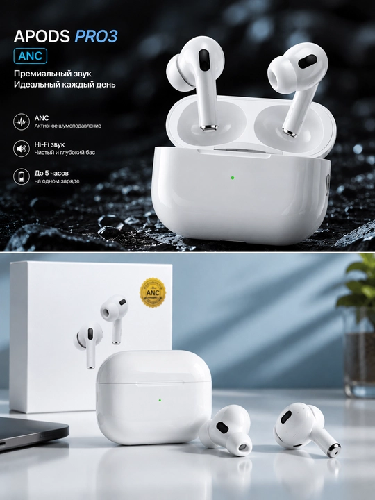 Simsiz quloqchinlar A.pods pro3 ANC,sensorli va bluetooth naushnik iPhone va Android uchun