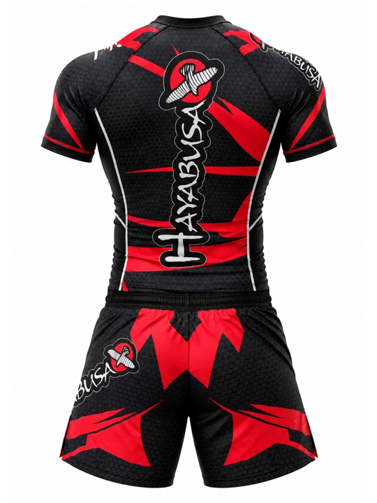 Мужской комплект для MMA Hayabusa, рашгард и шорты, черный синий-красный, S–XXXL
