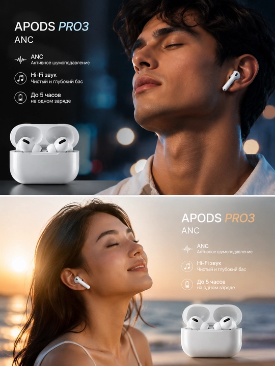 Simsiz quloqchinlar A.pods pro3 ANC,sensorli va bluetooth naushnik iPhone va Android uchun