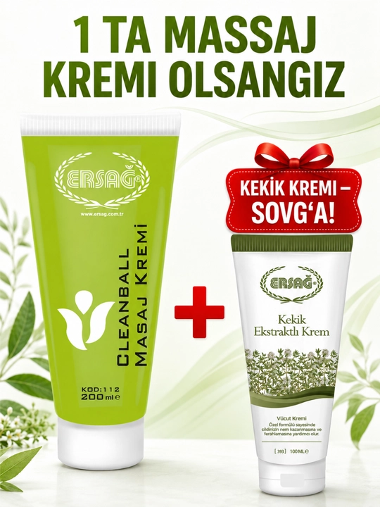 Ersağ Cleanball massaj kremi 200 ml + kekik ekstraktli tana kremi 100 ml sovg‘a - 