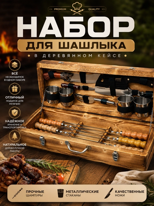 Shashlik to‘plami, shampur, kabob to‘plami, piknik to‘plami, mangal uchun, sovg‘a to‘plami - 