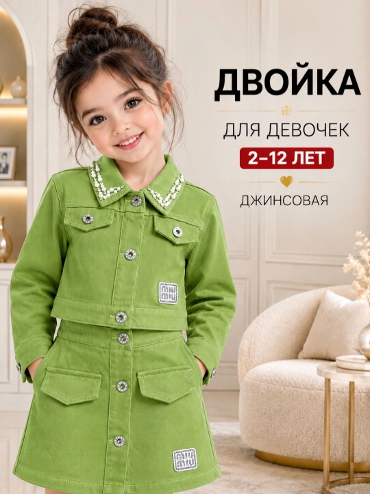 Qizlar uchun jinsi dvoyka 2–12 yosh, yubka va pidjak, kuzgi kostyum komplekt - 