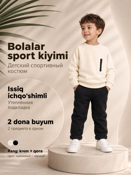 Детский утеплённый спортивный костюм, комплект из 2 предметов (кофта + брюки) - 