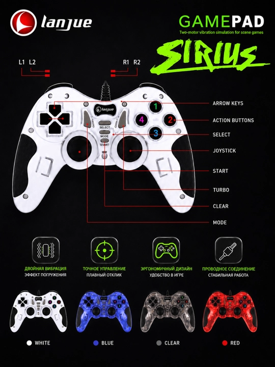 Геймпад Sirius для ПК, проводной USB игровой контроллер, джойстик для компьютера