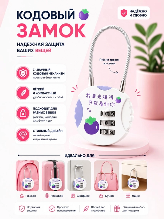 Parolli qulf, 3-xonali kodli qulf, chemodan, ryukzak va sumka uchun xavfsizlik qulf - 