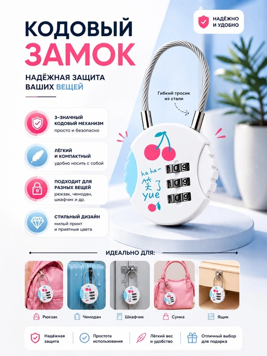 Parolli qulf, 3-xonali kodli qulf, chemodan, ryukzak va sumka uchun xavfsizlik qulf - 