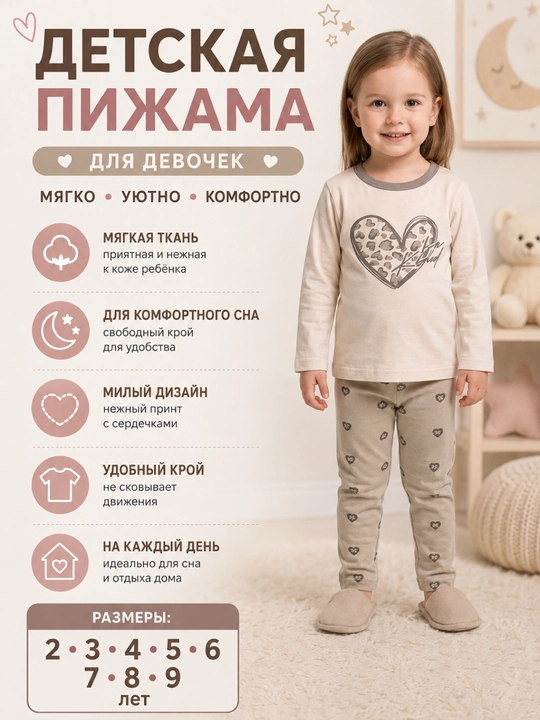Детская пижама для девочки с длинным рукавом - 