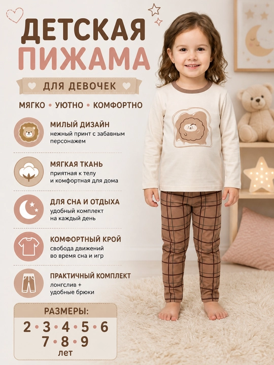 Детская пижама для девочки с длинным рукавом - 