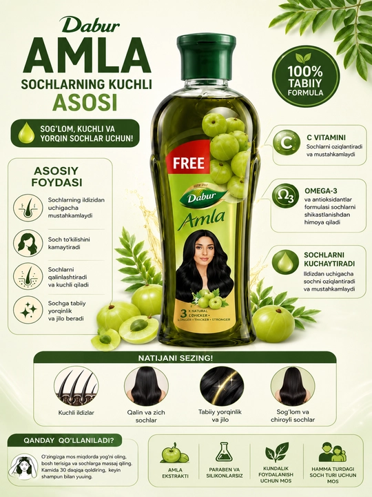 Dabur Amla soch yog'i - sochlaringizning kuchi va yaltirashi uchun - 