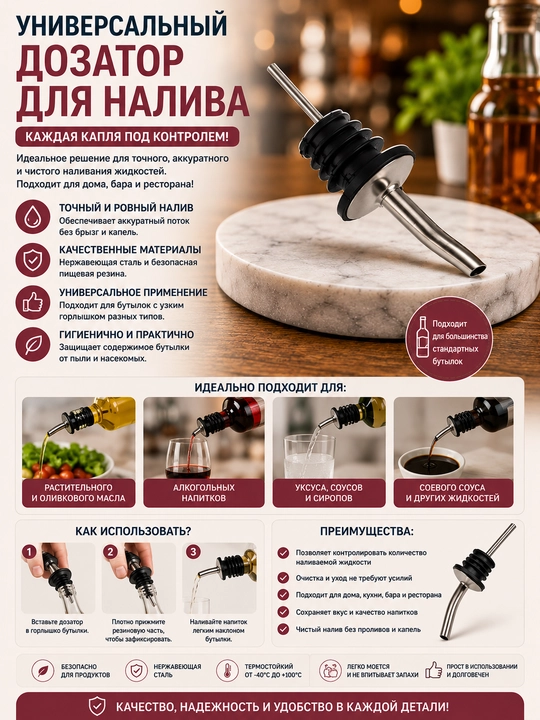 Yog‘, sirka, ichimlik va souslar uchun butilka quyish moslamasi, qulay oshxona aksessuari