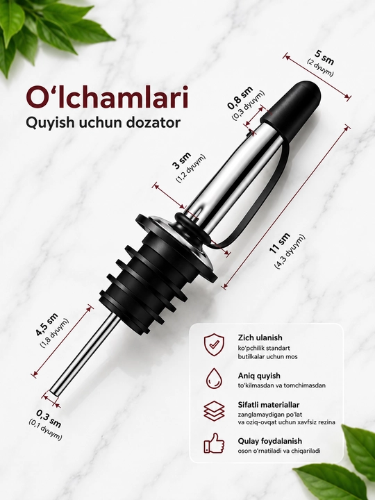 Yog‘, sirka, ichimlik va souslar uchun butilka quyish moslamasi, qulay oshxona aksessuari