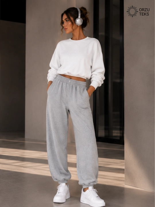 Ayollar keng jogger shimi, paxtasidan tikilgan sport shimi, ORZU-TEXS