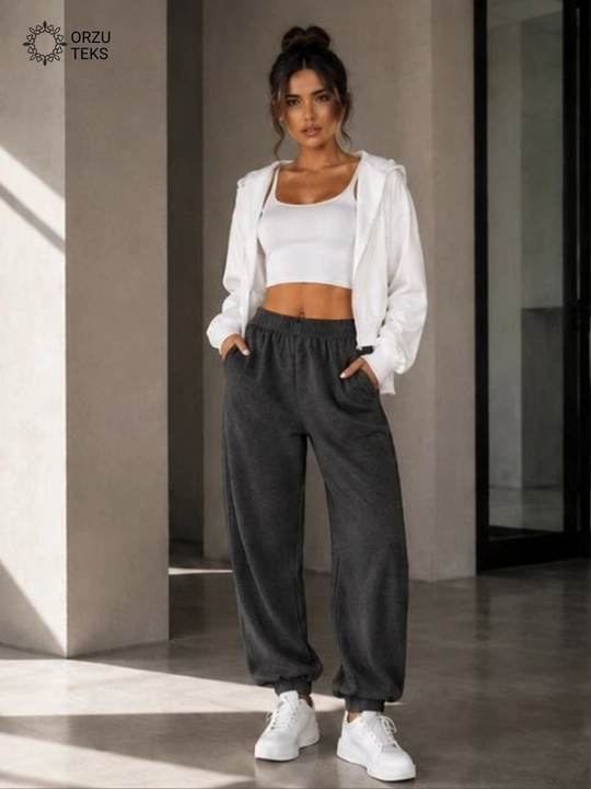Ayollar keng jogger shimi, paxtasidan tikilgan sport shimi, ORZU-TEXS