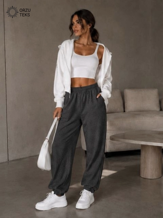 Ayollar keng jogger shimi, paxtasidan tikilgan sport shimi, ORZU-TEXS