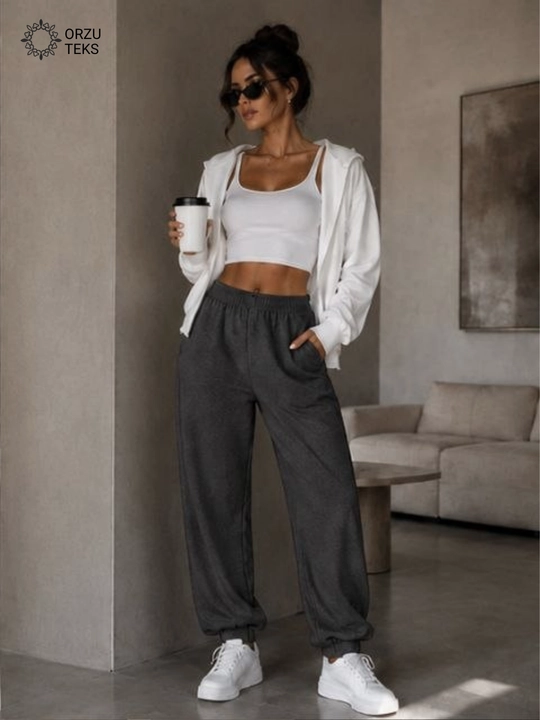 Ayollar keng jogger shimi, paxtasidan tikilgan sport shimi, ORZU-TEXS
