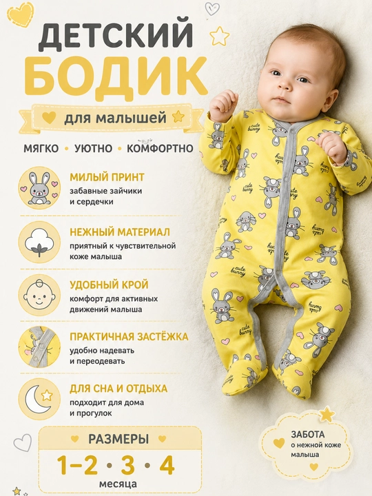 Детский боди-комбинезон для малыша с зайчиками - 