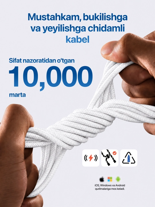 Type-C kabel 60W, ma’lumot uzatish uchun usb type c va taypsi kabel, type c zaryadchik