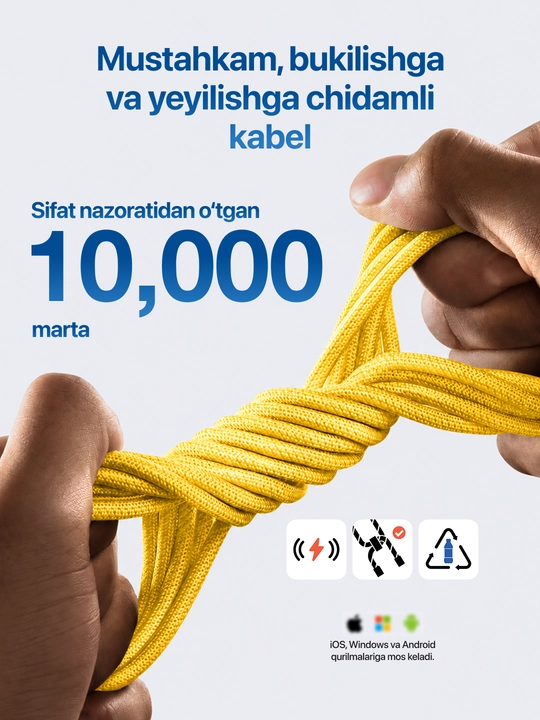 Type-C kabel 60W, ma’lumot uzatish uchun usb type c va taypsi kabel, type c zaryadchik