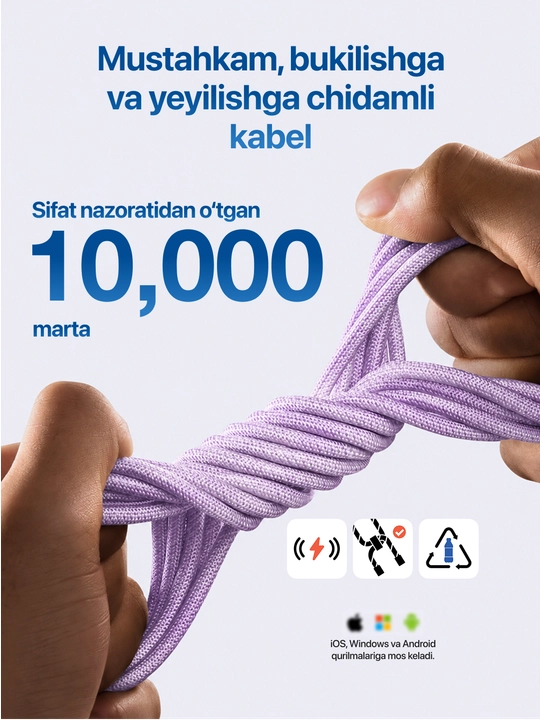 Type-C kabel 60W, ma’lumot uzatish uchun usb type c va taypsi kabel, type c zaryadchik