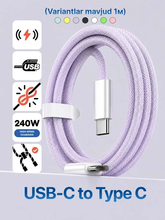 Type-C kabel 60W, ma’lumot uzatish uchun usb type c va taypsi kabel, type c zaryadchik
