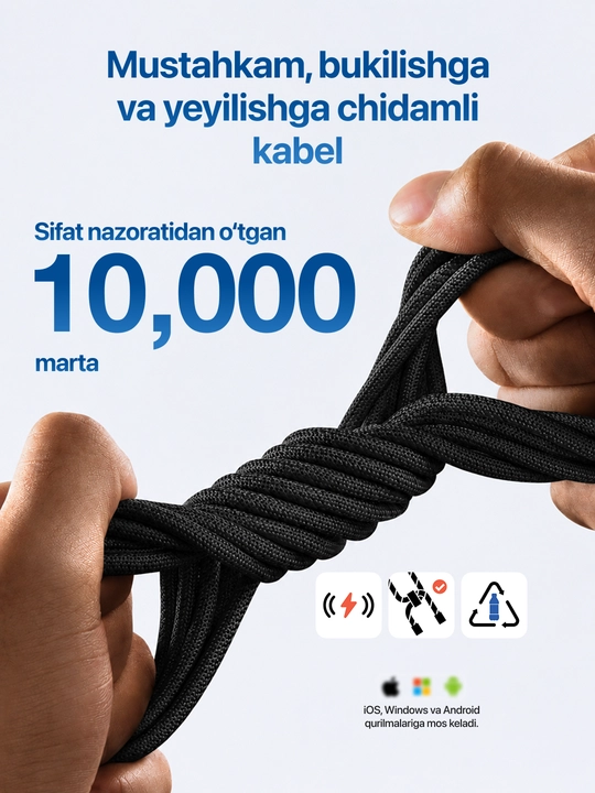 Type-C kabel 60W, ma’lumot uzatish uchun usb type c va taypsi kabel, type c zaryadchik