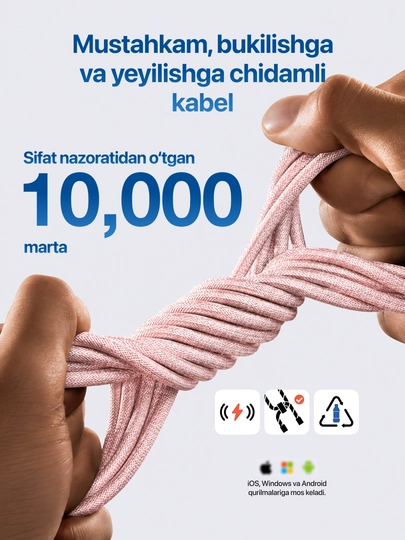 Type-C kabel 60W, ma’lumot uzatish uchun usb type c va taypsi kabel, type c zaryadchik