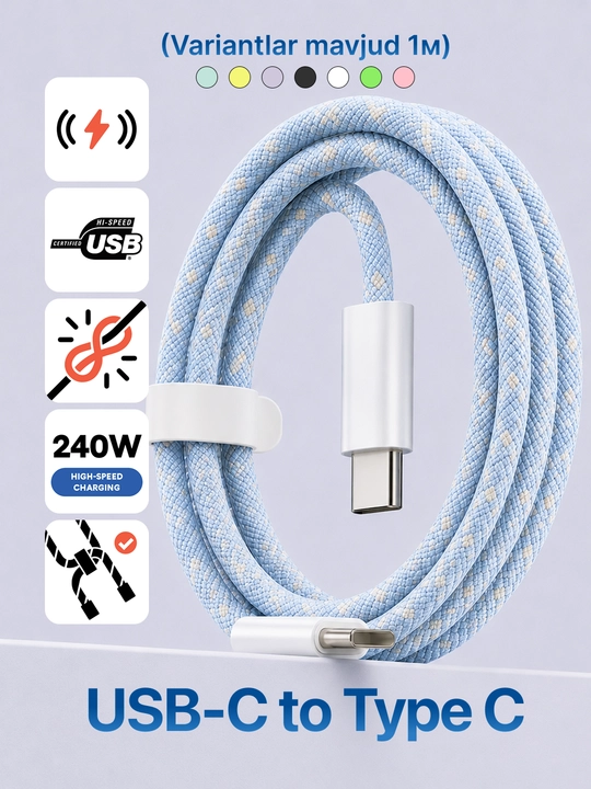 Type-C kabel 60W, ma’lumot uzatish uchun usb type c va taypsi kabel, type c zaryadchik