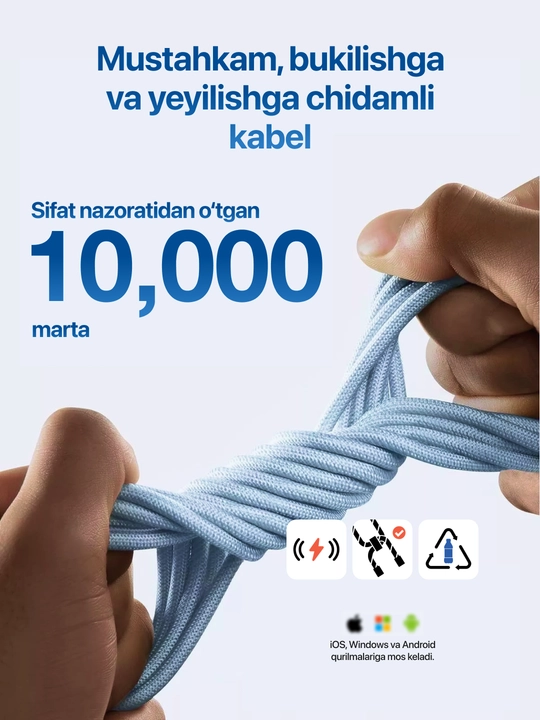 Type-C kabel 60W, ma’lumot uzatish uchun usb type c va taypsi kabel, type c zaryadchik